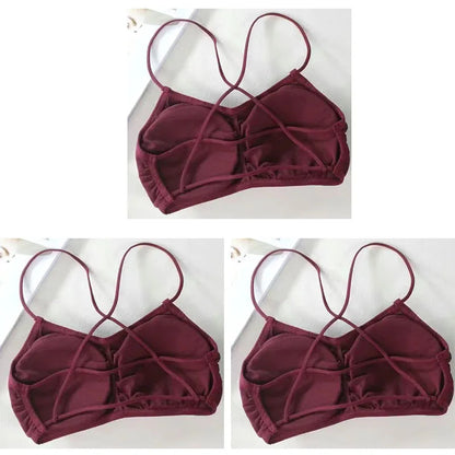 3pcs Womens Top Cross Strap Sports Bra Thin Push Up Sport Bra Yoga Gym Crop Tops Brassiere Fitness Breathable Girls Student Bras.