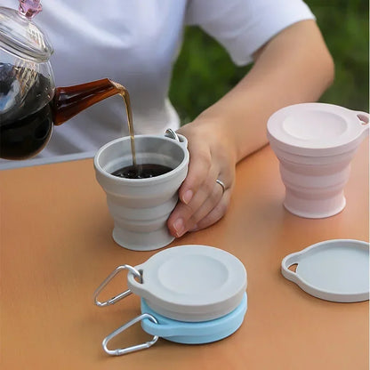180ml Folding Cup Mini Retractable Cup Silicone Portable Teacup Outdoor Travel Coffee Telescopic Drinking Mug with Lid.