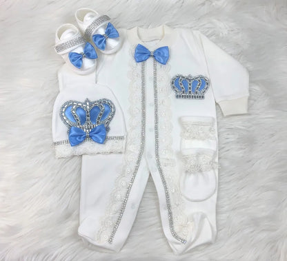 Dollbling Newborn Set Baby's Sets Rhinestone Crown 0-3 Months Hat+Bodysuits+Gloves+Shoes 4 Parts Boy Girl Jumpsuit Clothing