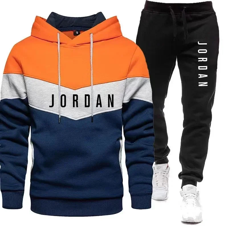 A stylish two-piece set for men's autumn and winter jogging and fitness in 2025: long-sleeved sweatshirt, hooded sweatshirt and.