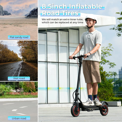 ISCOOTER W7 Electric Scooter Adults 650W motor 36V10.5Ah E-Scooter 8.5"Inflatable road Tires Foldable EScooter.