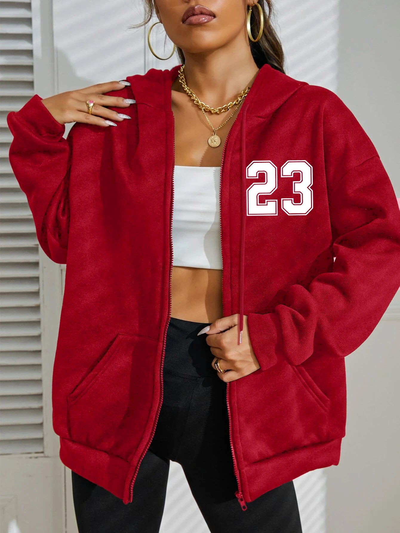 New York Number 23 Art Letter Printing Women Zipper Hoodie Fashion Hoodies Fleece Sportswears Autumn Casual Female Hoody.