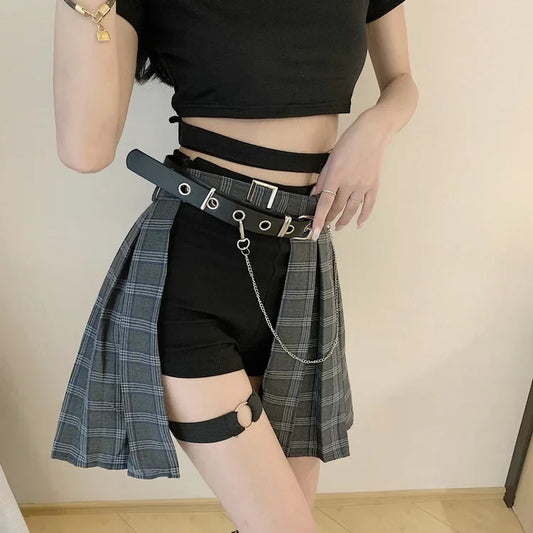 Female Punk Skirt Gothic Style Plaid Irregular Skirts Women Asymmetrical High Waist Pleated Mini Skirts sexy skirt for sex.