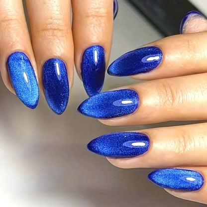 24pcs Glossy Red Cat's Eye Press On Nails Full Cover Nude Color Wearable Almond False Nails Charms Detachable Fake Nail For Girl