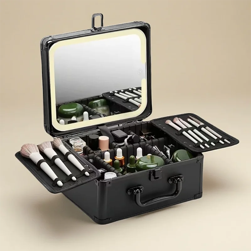 Portable Makeup Case With Light and Mirror 3 Adjustable Brightness LED Cosmetic Case Makeup Organizer Travel Train Case Storage.