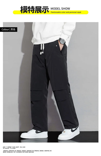 2025 Men's New, Lace-Up Elastic Waist Warm, Tooling, Outdoor Down Pants.