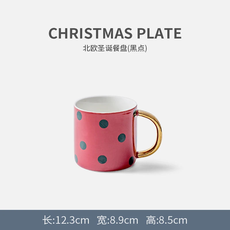 1pc Merry Christmas Ceramic Dinner Dish Plate Set Mug Dessert Cake Pastry Fruit Serving Plate Decorative Tableware