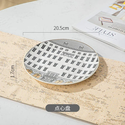 European-style Roman Architecture Ceramic Disc Coffee Cup Snacks Main Course Plate Kitchen Tableware Coffee Mug Storage Tray.