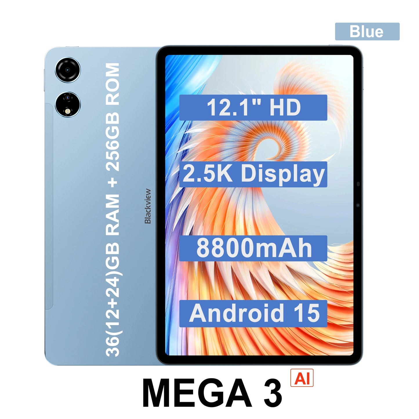 2025 Blackview MEGA 3 Tablet Android 15 Pad 12.1" 2.5K 90Hz Display 12GB 256GB 8800mAh Tablets PC 33W Fast Charging 50MP Camera