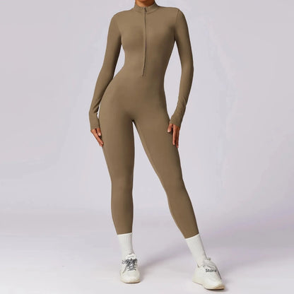 Zipper Sensation Long Sleeve Yoga Suit High Intensity Fitness Sports Bodysuit Tight Fit Clothing 8306 One Piece Suit