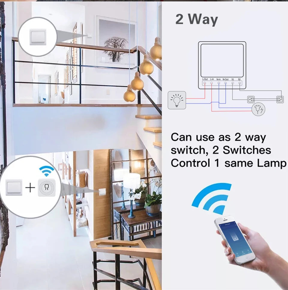 16A 20A Tuya WiFi Smart Switch 2-Wege-Steuerung Mini Smart Breaker Arbeit mit Smart Life Alexa Google Home Alice.