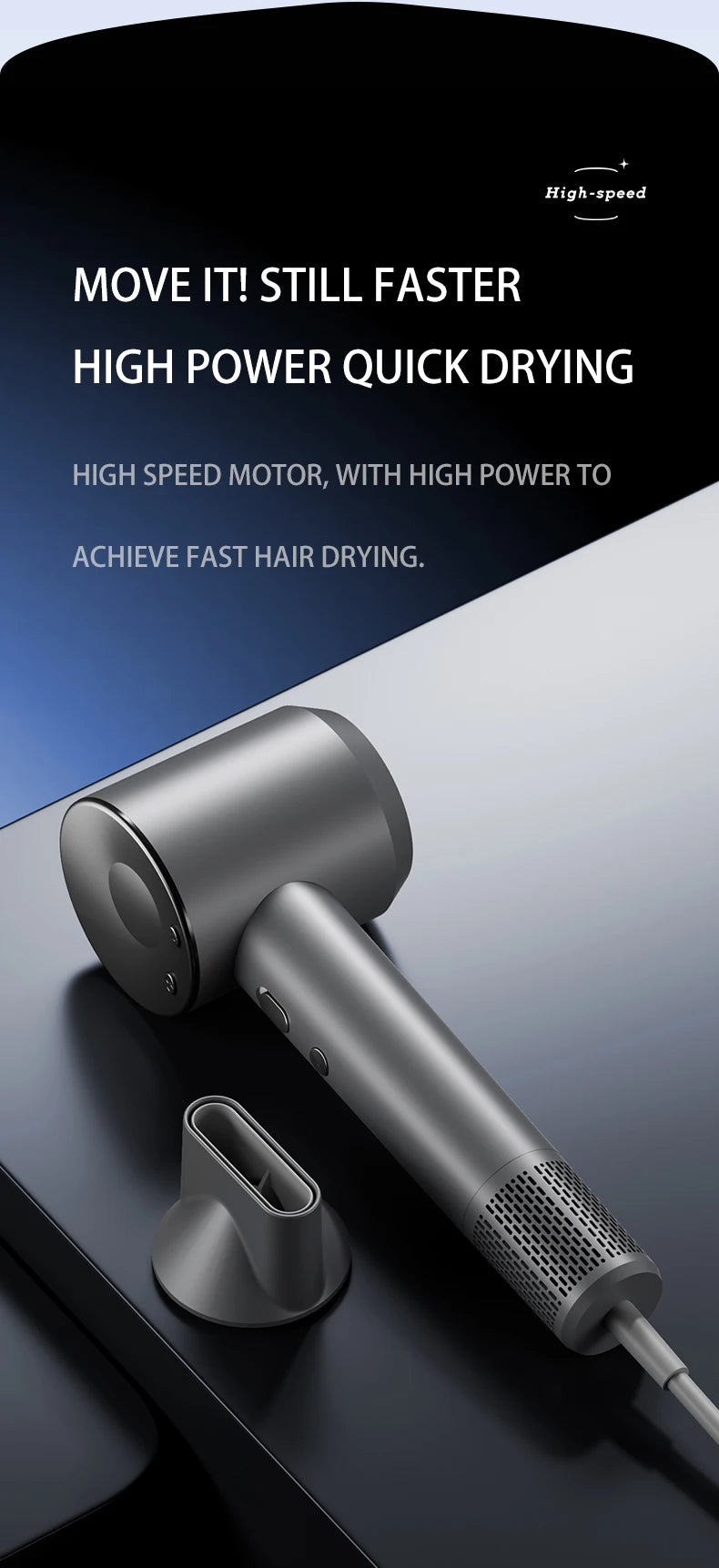 High Speed Electric Hair Dryer High Power 1600W Negative Ion Hair Care Fast Drying Low Noise No Hair Injury