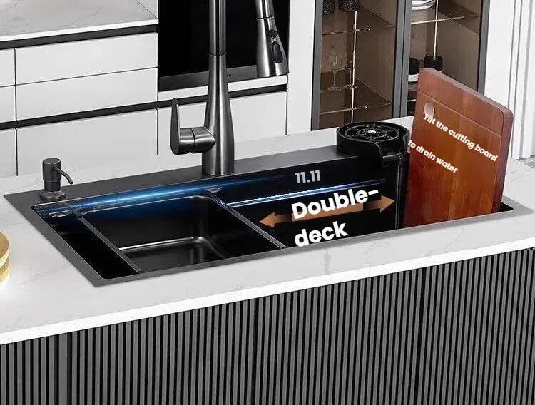 Gray Stainless Steel Kitchen Sink Large Single Slot Multifunctional Nano Honeycomb Embossed Wash Dish Basin Undermount Basin