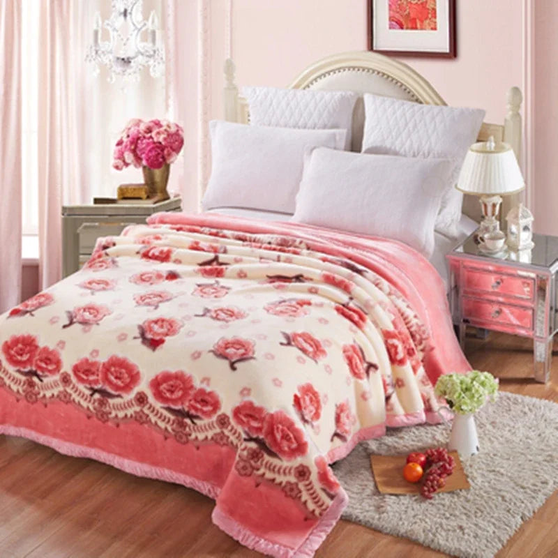 Blanket Double Thickened Raschel Winter Wedding Quilt Blanket Warm Coral Fleece Cashmere Blanket Double.