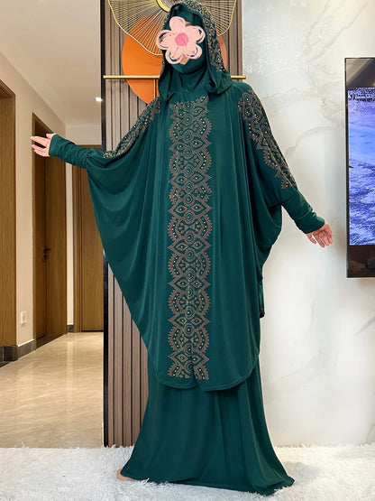 New Two Piece Set Solid Jilbab Prayer Muslim Abaya Set Women Prayer Garment Dress Hijab Long Khimar Skirt Sets Islamic Ramadan