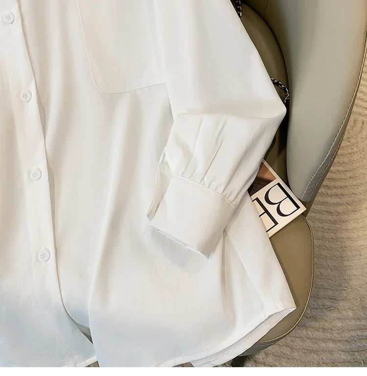 Plus Size Women's Blouses 2025 Spring Autumn Simple Lady Shirts Long Sleeve Big Pockets Shirt Loose Casual Tops