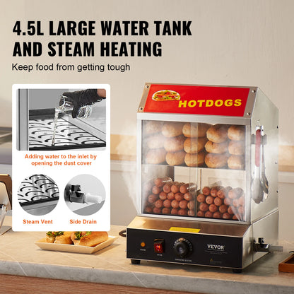 SucceBuy 27/37L 2Tiers Hot Dog Steamer with Temperature Control Stainless Steel Electric Bun Warmer for Hot Dogs&Buns for Cinema.