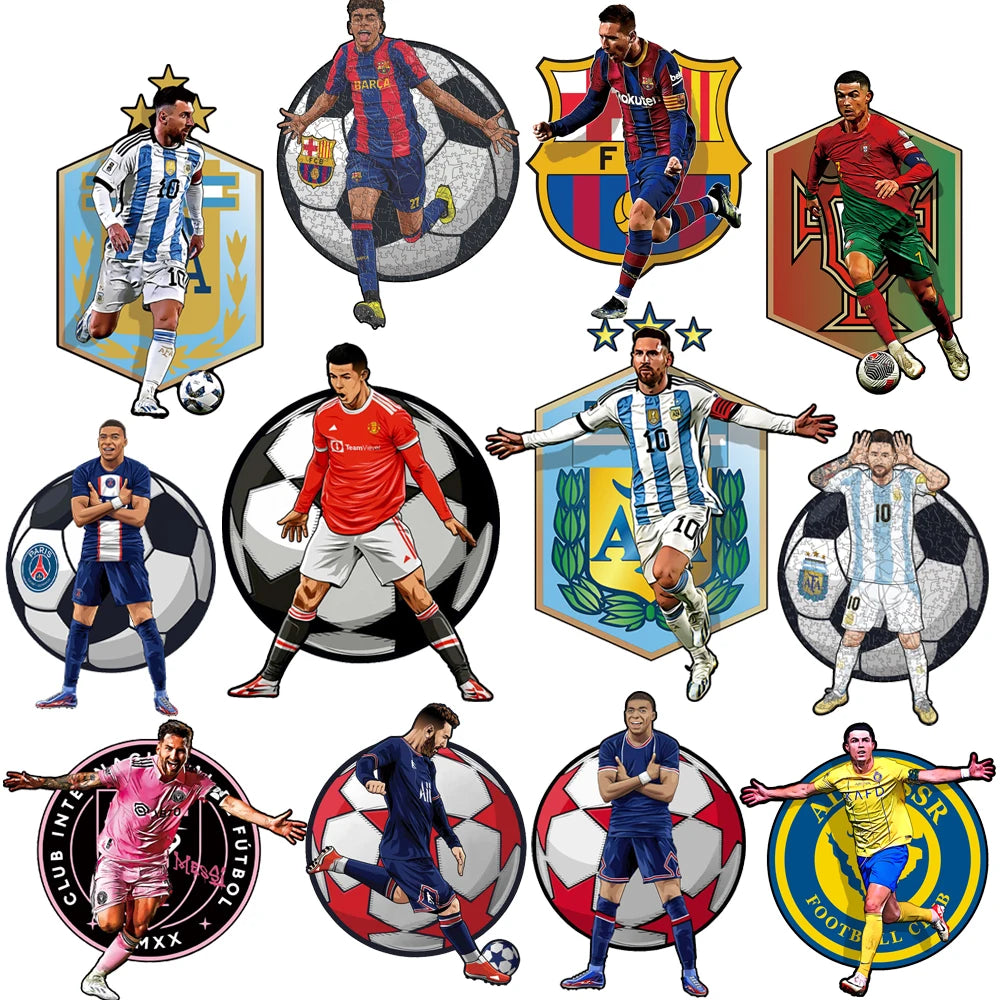 Soccer Player Wooden Puzzle for Football Fan Sports Star Wood Jigsaw Advanced Difficulty A3 A4 Size Puzzles.