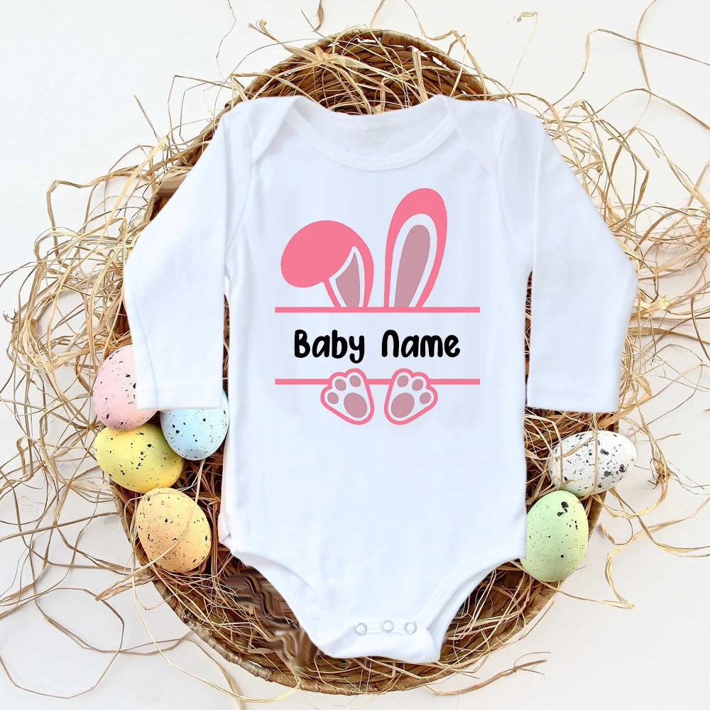 Personalisierter Ostern-Baby-Body mit individuellem Namen, Säuglings-Outfits, Kleidung, Junge, Mädchen, Urlaub, Party, Overall, niedlicher Hase, Neugeborenen-Strampler.