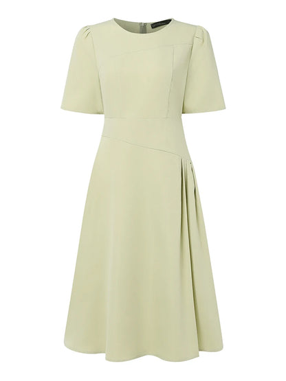 ZANZEA Elegante Büro Frauen Kleider Sommer Stilvolle Solide Party Arbeit Kleid Mode Kurzarm Plissee Vestidos Midi Sommerkleid