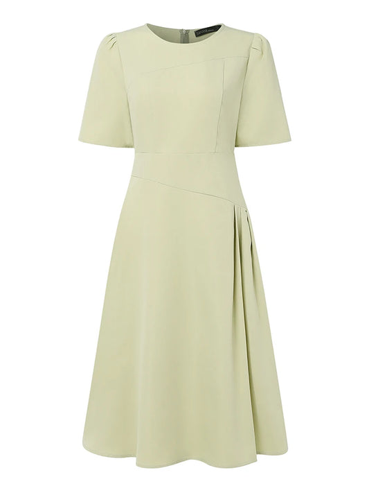 ZANZEA Elegante Büro Frauen Kleider Sommer Stilvolle Solide Party Arbeit Kleid Mode Kurzarm Plissee Vestidos Midi Sommerkleid
