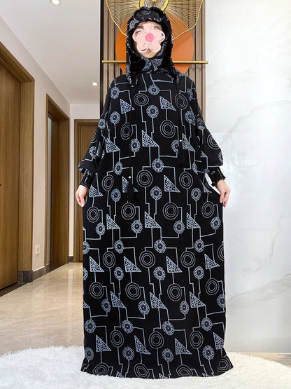 Promotion New Double Hat Women Abaya With Hooded Irregular Pattern Long Abaya Tassel Muslim Saudi Prayer Kaftan Oriental Robes.