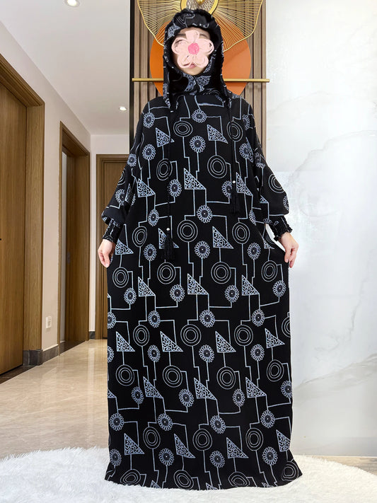 Promotion New Double Hat Women Abaya With Hooded Irregular Pattern Long Abaya Tassel Muslim Saudi Prayer Kaftan Oriental Robes.