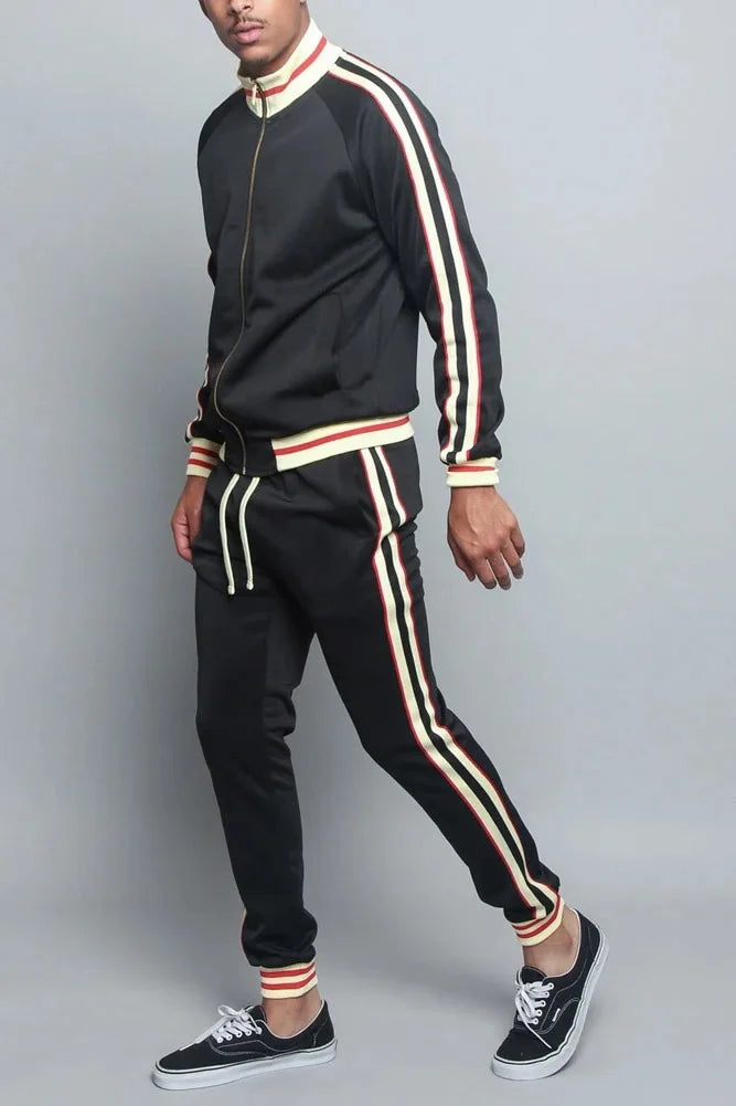 Supzoom New Arrival Top Fashion Leisure Uniform Autumn And Winter Couples Casual Striped Sports Running Sportswear Men Set.