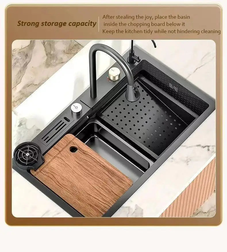 High-end stainless steel Kitchen Sink Matte Square Kitchen Accessories Large Single Sink Wash Basin With Faucet