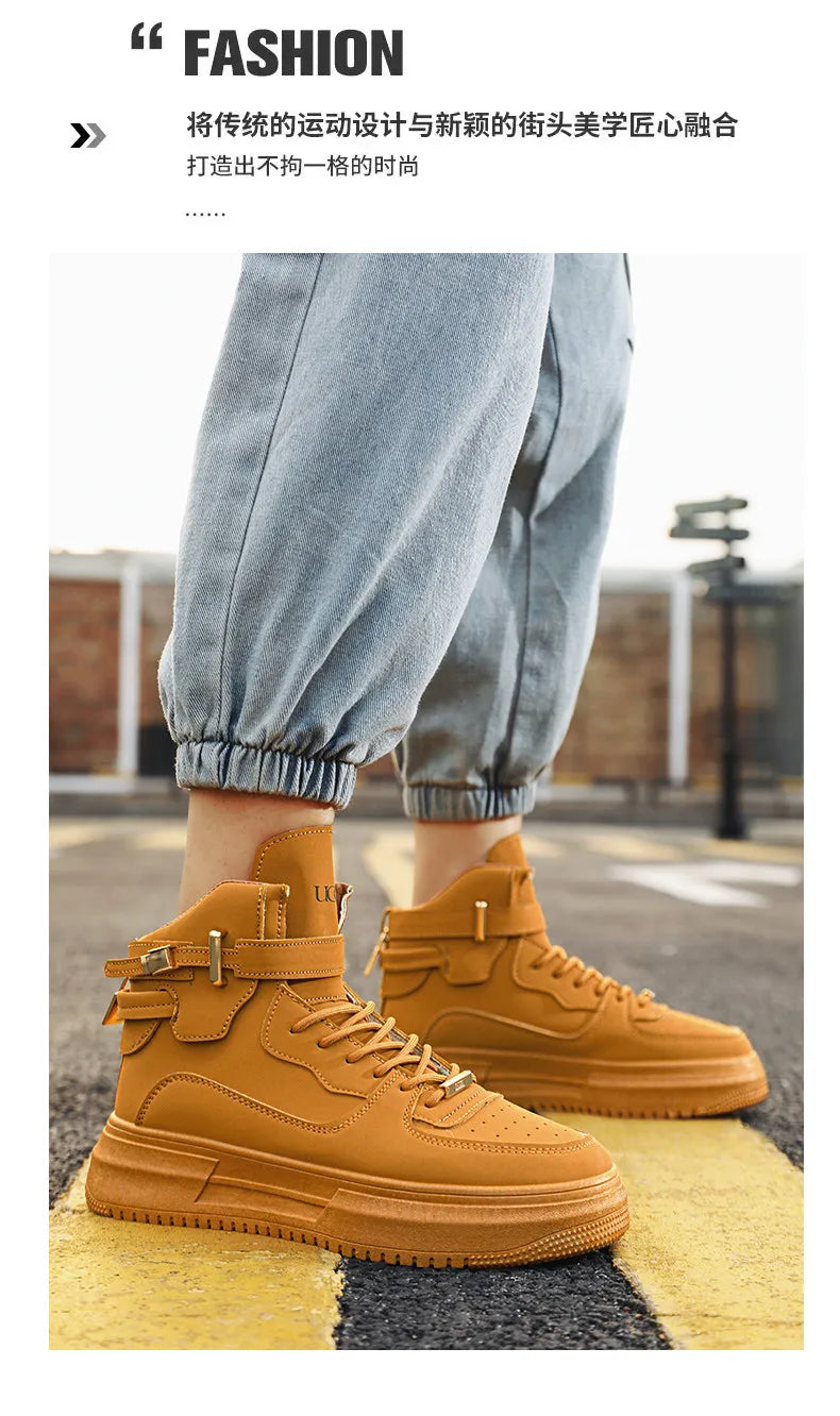 Hot Fashion Brown Sneakers Men 2024 Designer Men High Top Shoes Comfortable Platform Shoes Men Casual Mens Skateboard Sneakers.