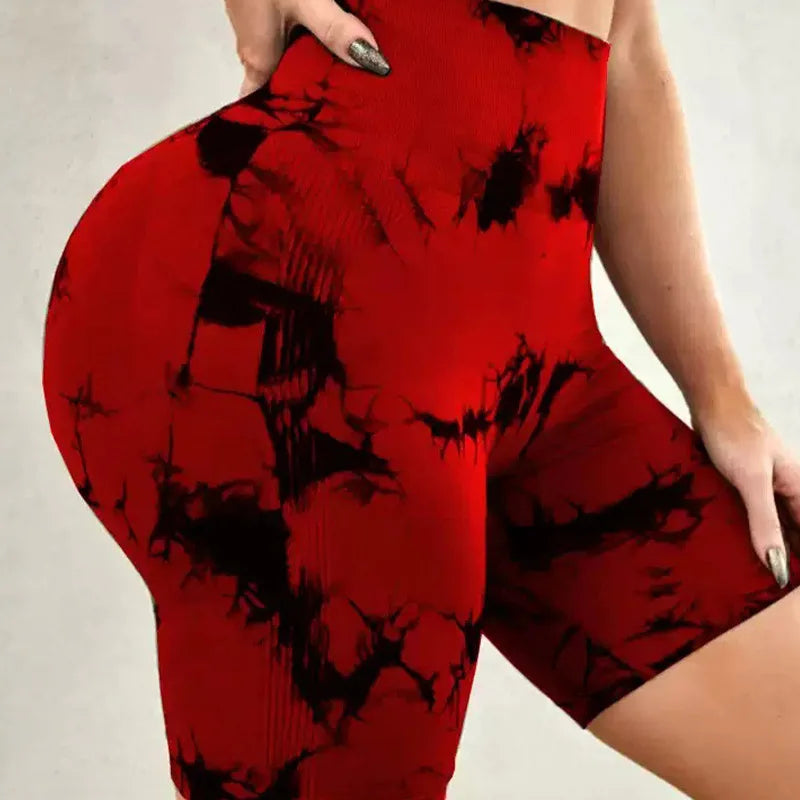 Tie-Dye Yoga Shorts for Women High Elastic Gym Shorts Push Up Sports Shorts Running Workout Fitness Women Short Sports Leggings