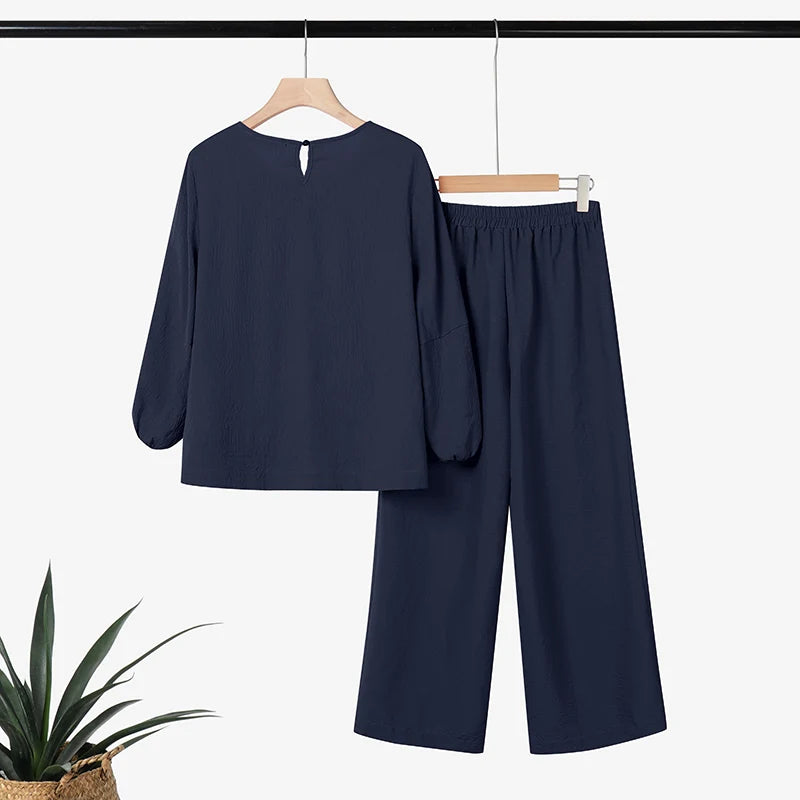 Fashion Women Two Piece Outfit ZANZEA Long Sleeve Top 2025 Autumn Casual High Waist Long Pants Sets Solid 2PCS Suits Tracksuit.