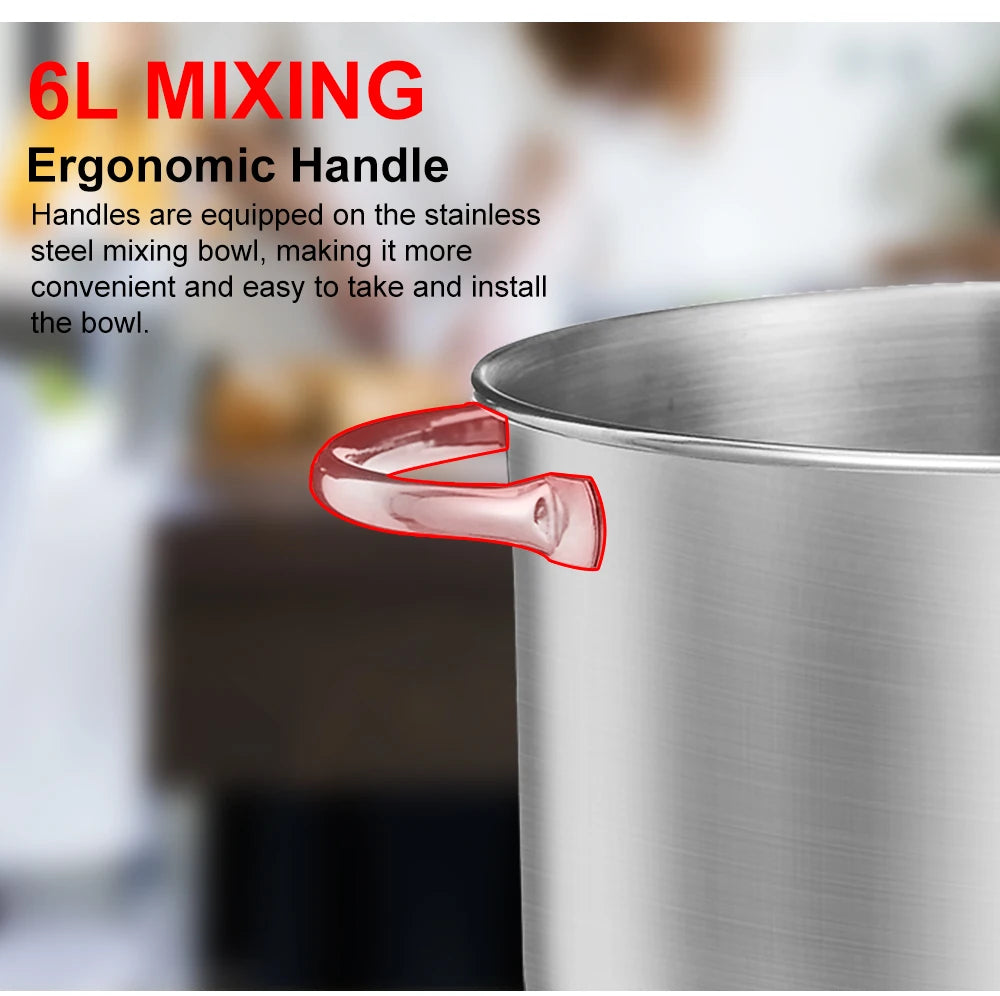 BioloMix Kitchen Food Stand Mixer, Blender, Quiet Motor, Cream Egg Whisk, Whip Dough Kneader, 6-Speed, 1200 W, 6 L, DC.