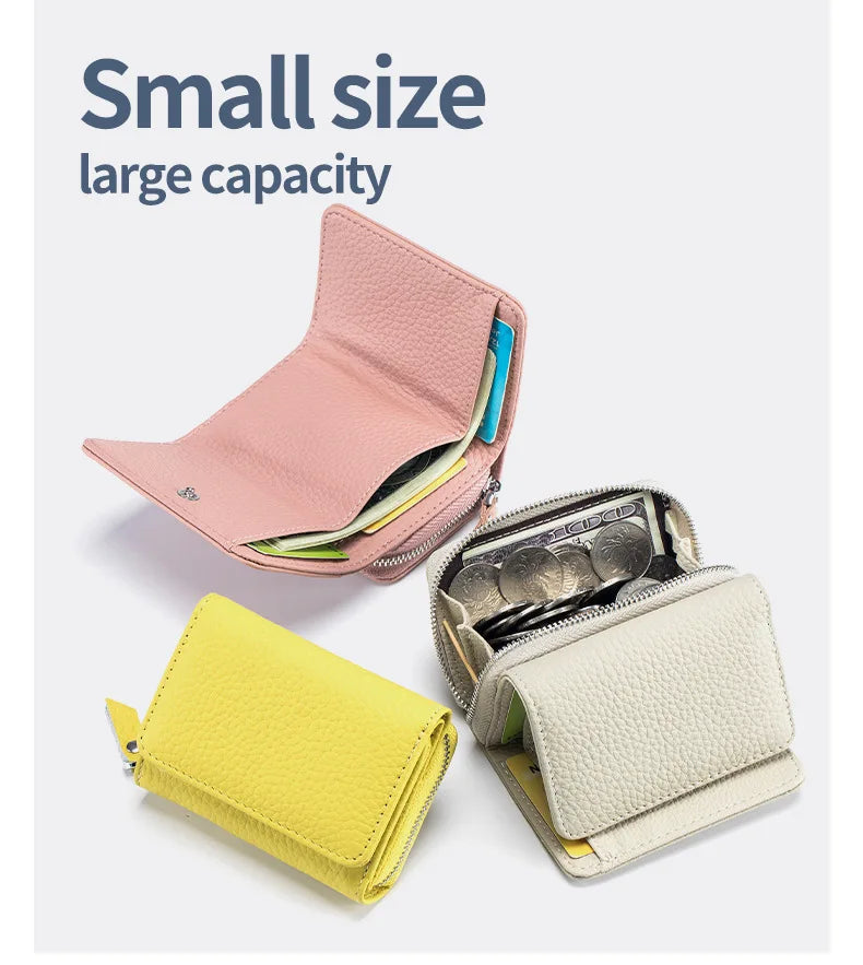 Genuine Leather Women Wallet Small Zipper Coin Wallet Female Short Cow Leather Women Purse RFID Card Money Bag Gift for Women.