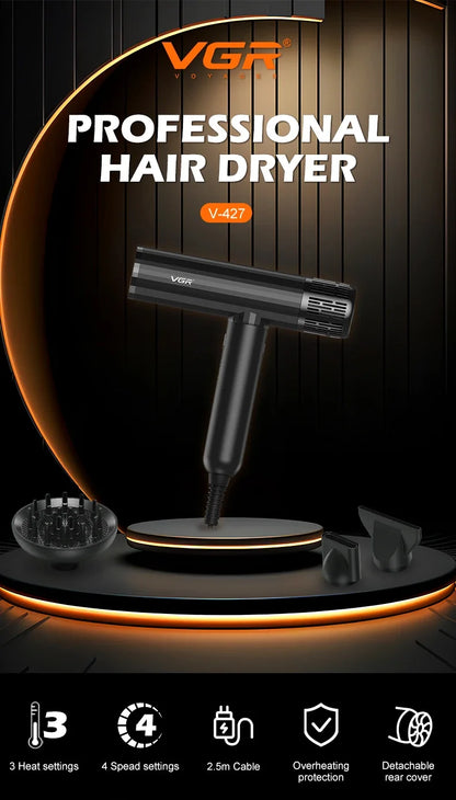 VGR Hair Dryer Professional Air Blower Brushless Motor Hair Dryer Machine 110000 RPM Hair Dryer Negative Ion Barber Salon V-427