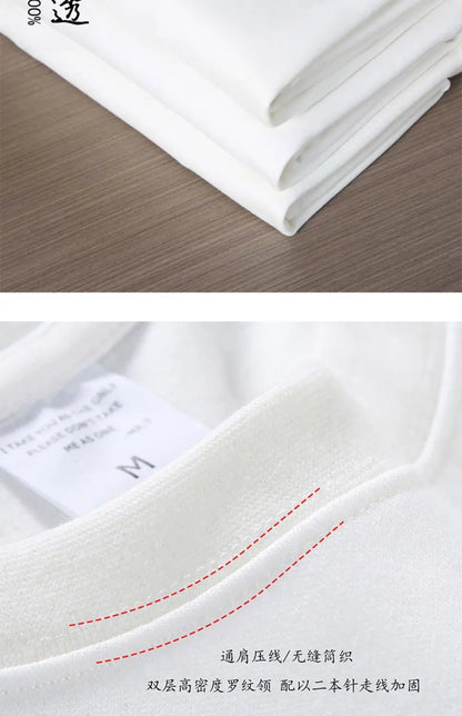 Black White GSM 500g Heavy-duty Pure Cotton T-shirt Thickened Threaded Round Neck Short Sleeves Three Needle Half Sleeve Tees.