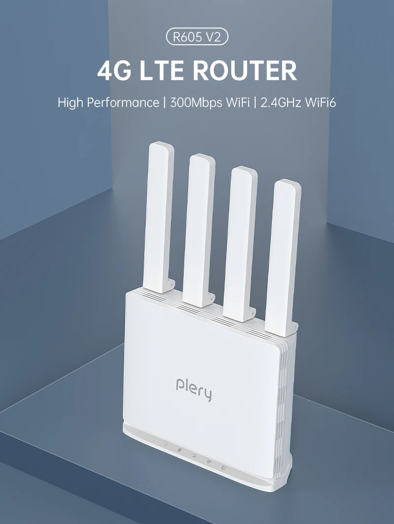Plery 4G LTE Router 300Mbps WiFi6 Router Plug And Play 2.4G 3 RJ45 Ports 5000mAH Battery Backup For Home/Office/Travel.