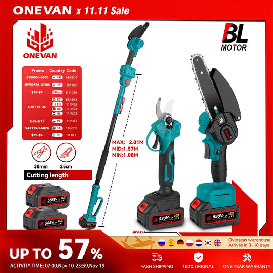 ONEVAN 3500 W Bürstenlose Teleskopstange Elektrische Kettensäge 3-IN-1 Hohe Zweig Schere Garten Beschneiden Werkzeug für 21 V 18 V Batterie