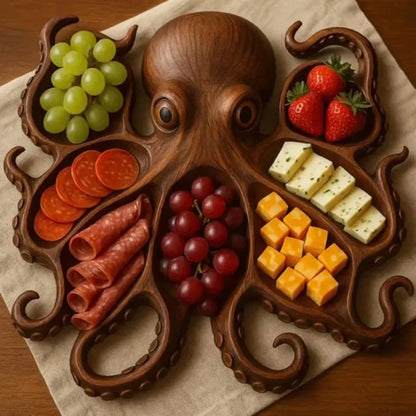 Octopus Wooden Party Food Tray Platter Partition Tray Decoration Octopus Holiday Party Food Tray Kitchen Accessories 2025 New.