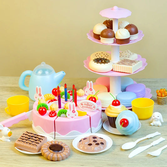 Girl Toy Cake DIY Minature Food Simulation Pretend Play Kitchen Set Tea Kid Cut Game Education Children Toys For 3 Year Birthday.