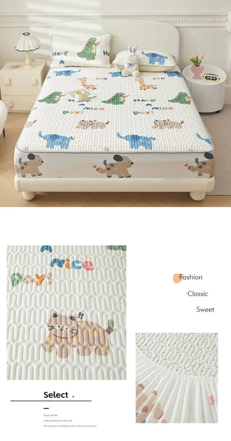 Cartoon Cute Pattern Cooling Fitted Sheet Single Natural latex fabric Soft cushion for Bedding Slow rebound Non-Slip Mattress