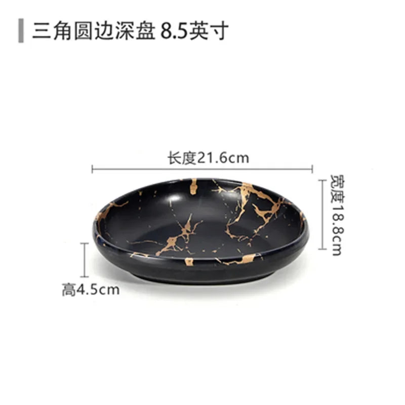 Marble Texture Imitation Melamine Plate BBQ Tableware Cake Fruits plates Snack Tray Outdoor Party Dishes Steak