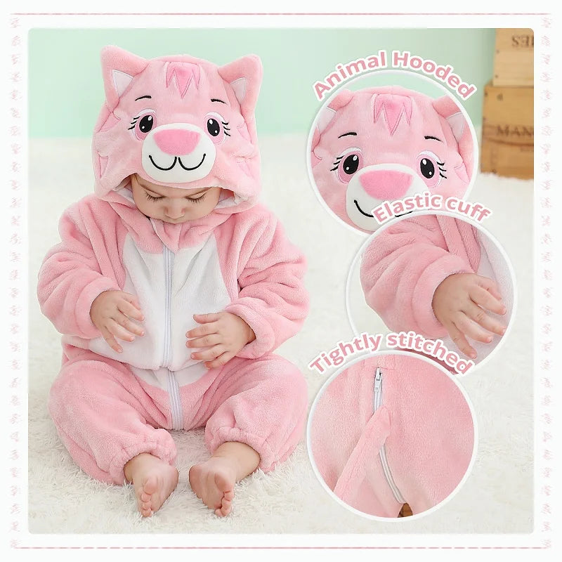 MICHLEY Winter Baby Strampler Mit Kapuze Flanell Cosplay Kleinkind Infant Kleidung Insgesamt Bodys Overall Kostüm Für Kinder Mädchen Junge
