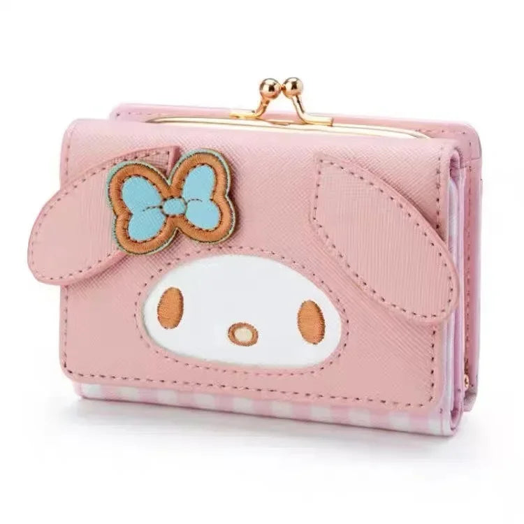 Sanrio Hello Kitty Bag Kawaii Cinnamoroll My Melody Kuromi Casual Fashion PU Leather Wallet Cute Folding Card Bag Birthday Gifts.