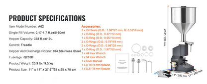 SucceBuy 5-50/100ml A02 Pneumatic/Manual Paste Liquid Filling Machine Bottle Liquid Filler Pedal for Water Juice Cosmetic Milk.