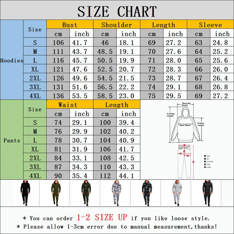 Men's Sportswear Set Two-piece Casual Jogging Warm Breathable Fitness Sportswear Set Military Tactical Hoodie + Trousers.