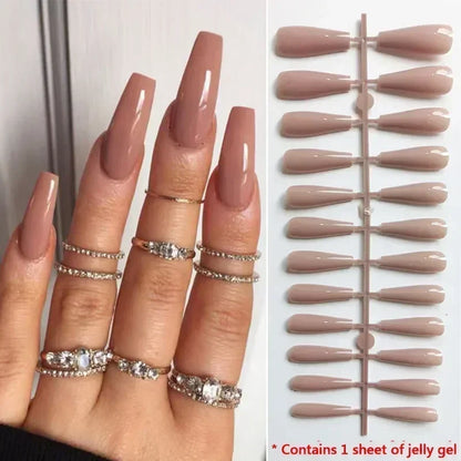 Rhinestone Glitter Powder White French Long Ballet Fake Nails Fashion Detachable Finished False Nails Press on Nails with Glue.