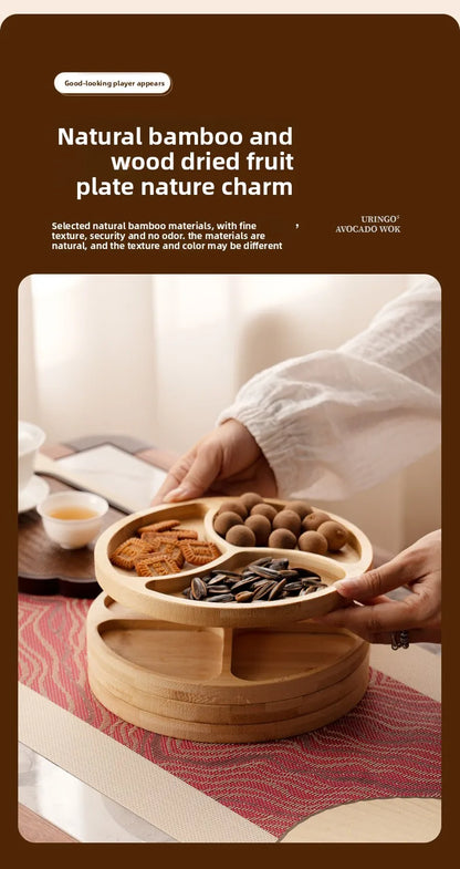 1pcs Wooden Compartment Tray for Boiling Tea  Snack Plate Home Living Room Nut Candy Fruit Serving Dish Solid Wood.