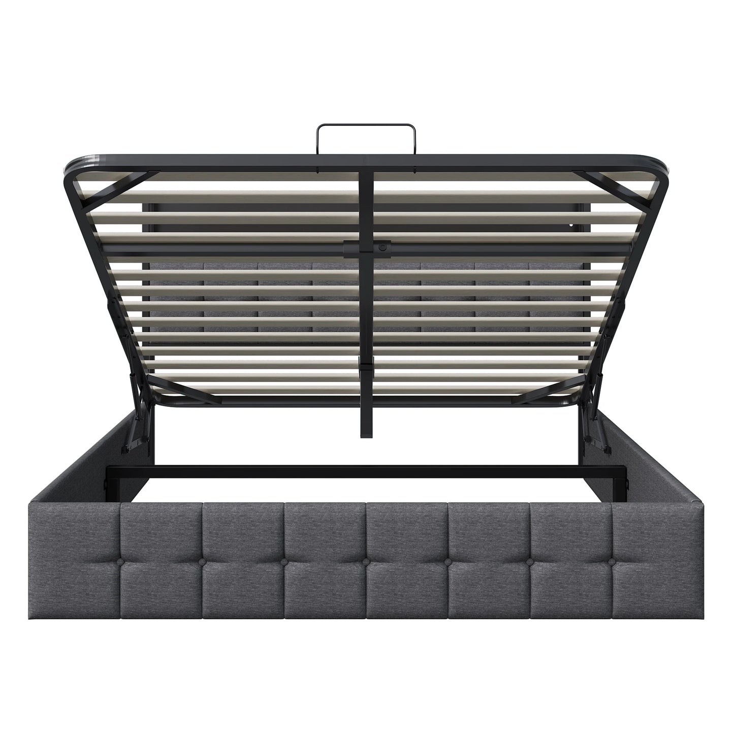 Rosahqnda Doppelbett 160 x 200 cm, mit Steckdose und LED, Kopfteil mit Stauraum und hydraulischem Stauraum, Schlafzimmer für Teenager, Leinen/PU