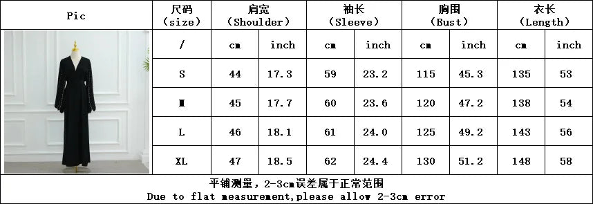 Middle Eastern Modest Dress with Pearl Sleeve for Muslim Women Ramadan Dubai Black Abaya Islam Party Jalabiya Outfit Turkey Robe.